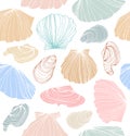 Seamless marine pattern with shells. Bright graphic background with seashells.