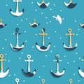 Seamless marine pattern with ship anchor