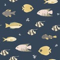 Seamless marine pattern with various fishes