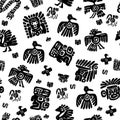 Seamless maya pattern. Black and white ethnic elements. Royalty Free Stock Photo