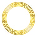 Simple meander pattern, gold colored circle frame and decorative border Royalty Free Stock Photo