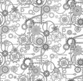 Mechanical seamless vector background pattern . Monochromatic. Gray