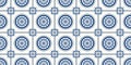 Seamless Mediterranean tile pattern with blue and white ceramic ornaments. Decorative background for kitchen textiles, packaging Royalty Free Stock Photo