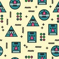 Seamless memphis geometric abstract weird face pattern background