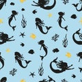 Seamless mermaid silhouettes pattern