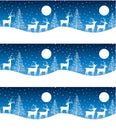 Seamless Merry Christmas pattern with deers, winter abstraction. Forest background. Endless horizontal banner with Reindeers in
