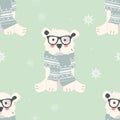 Seamless Merry Christmas patterns with cute polar bear animals