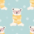 Seamless Merry Christmas patterns with cute polar bear animals