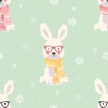 Seamless Merry Christmas patterns with cute polar rabbit animals