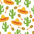 Seamless Mexican pattern with sombrero and cactus Royalty Free Stock Photo