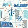 Seamless mid century modern winter pattern with snowflakes