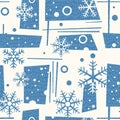 Seamless mid century modern winter pattern with snowflakes