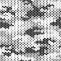 Seamless military camouflage skin halftone dotted pattern vector for decor and textile. Black white pointed army