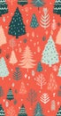 Seamless minimal Christmas pattern with trees. Xmas print. red wallpaper for smartphone background, home screen, vector