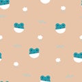 Seamless minimal cute and lovely, pastel frog with cloud and rain drop repeat pattern in orange background