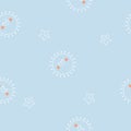 Seamless minimal cute, sweet, pastel, line art smiling sun and star repeat pattern in blue background Royalty Free Stock Photo
