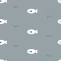 Seamless minimal cute, sweet, pastel nature fish, marine life repeat pattern in blue background