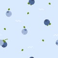 seamless minimal cute, sweet, pastel nature fruit blueberry with leaf repeat pattern in blue background Royalty Free Stock Photo