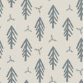 Seamless minimal winter tree holiday background. Stylized spruce duotone pattern. Scandi festive christmas motif