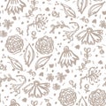 Seamless minimalist doodle floral pattern background. Calm boho earthy tone color wallpaper. Simple modern scandi unisex