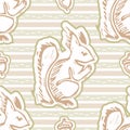 Seamless minimalist squirrel blockprint pattern background. Calm pale tonal pastel color wallpaper. Simple modern scandi