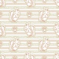 Seamless minimalist squirrel blockprint pattern background. Calm pale tonal pastel color wallpaper. Simple modern scandi