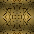 Seamless mirror texture with golden elements. Dark yellow background with cracked gold. 3D image. Broken metal surface close-up
