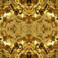 Seamless mirror texture with golden elements and solar reflection. Yellow background with broken gold. 3D image.