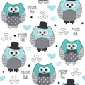 Seamless mister owl pattern vector illustration