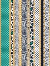 Seamless Mix Pattern of Vertical Golden Chains, Leopard, Zebra, Lace and Dots. Royalty Free Stock Photo