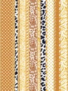 Seamless Mix Pattern of Vertical Golden Chains, Leopard, Zebra, Lace and Dots. Royalty Free Stock Photo