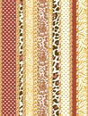 Seamless Mix Pattern of Vertical Golden Chains, Leopard, Zebra, Lace and Dots. Royalty Free Stock Photo