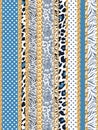 Seamless Mix Pattern of Vertical Golden Chains, Leopard, Zebra, Lace and Dots. Royalty Free Stock Photo
