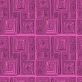 Seamless modern geometric pattern. Linear spiral shapes rectangles on magenta background. Vector illustration. Royalty Free Stock Photo