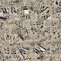 Seamless modern sepia camo print texture background. Worn mottled camouflage skin pattern textile fabric. Grunge rough