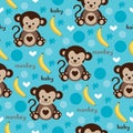 Seamless monkey and banana pattern vector Royalty Free Stock Photo