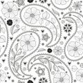 Seamless monochromatic black pattern with paisley