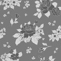 Seamless monochromatic gray scale luxury pattern - roses in blossom on gray background. Vector illustration.