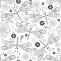 Seamless monochromatic pattern with gragonflies