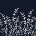 Seamless monochrome border pattern with hand drawn lavender for textile, clothing, background design