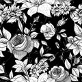 Seamless monochrome floral background with roses