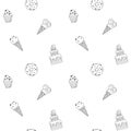 Seamless monochrome Ice Cream Cone Pattern in Doodle style