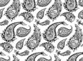 Seamless monochrome paisley pattern. Black tribal flower texture on white background. Indian ornament Royalty Free Stock Photo