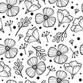 Seamless monochrome pattern with abstract poppy flowers