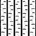 Seamless monochrome pattern of birch trunks on a dark background. Suitable for printing on any surface.