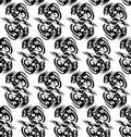 Seamless monochrome pattern with stylized dragons