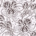Seamless monochrome pattern with vintage roses Royalty Free Stock Photo