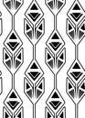 Seamless monochrome retro pattern with contour geometric flowers in a row. Trendy vector black outline floral texture from 70s Royalty Free Stock Photo