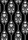 Seamless monochrome retro pattern with geometric flowers in a row. Trendy vector black silhouette floral texture from 70s Royalty Free Stock Photo