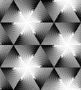 Seamless Monochrome Triangle Pattern of Expanding Waves Intersect in the Center. Optical Volume Effect. Royalty Free Stock Photo